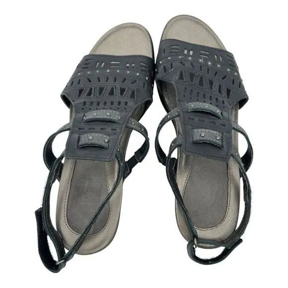 Naot Women's Leather Rivet Vogue Strappy Heels Brushed Metallic Black/Grey Sz 39
