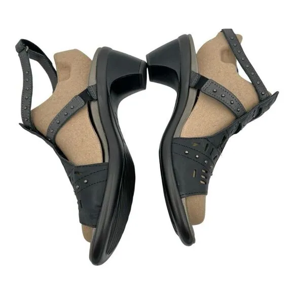 Naot Women's Leather Rivet Vogue Strappy Heels Brushed Metallic Black/Grey Sz 39
