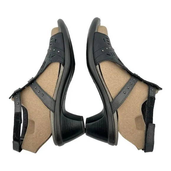 Naot Women's Leather Rivet Vogue Strappy Heels Brushed Metallic Black/Grey Sz 39