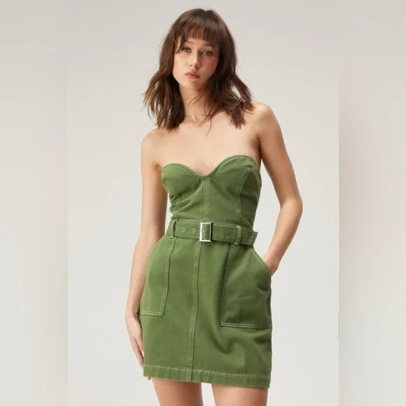 Nasty Gal Twill Bandeau Mini Dress, BRAND NEW, Size 6, $88