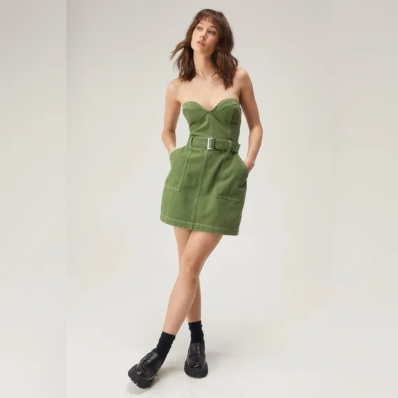 Nasty Gal Twill Bandeau Mini Dress, BRAND NEW, Size 6, $88