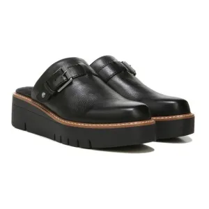 Naturalizer Mules Womens 8.5 Black Wayde Leather Platform Wedge Clogs Buckle