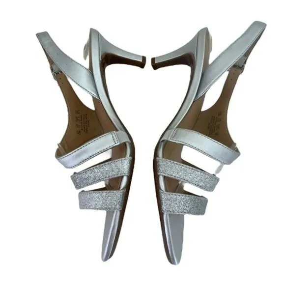 Naturalizer Taimi Silver Strappy Heels Sz 5.5 Women’s NEW in Box Sparkly Dressy