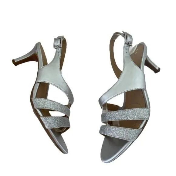 Naturalizer Taimi Silver Strappy Heels Sz 5.5 Women’s NEW in Box Sparkly Dressy