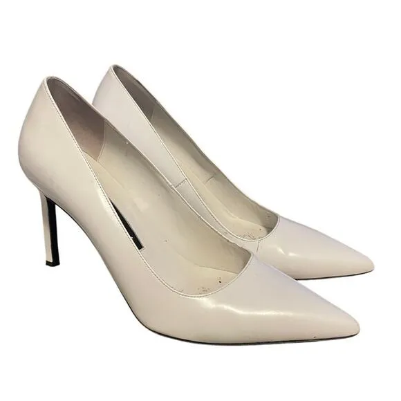Neiman Marcus 8 Nikole Heels Italian Leather Pointed Toe Stiletto Pumps White