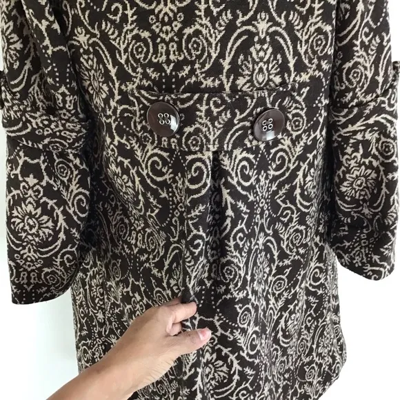 NESLAY PARIS WOMEN VINTAGE CLASSIC DARK BROWN CREAM TAPESTRY CAPE COAT SIZE S