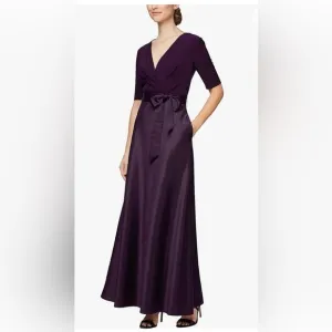 NEW Alex Evenings Purple Satin Gown with Pockets Size 10