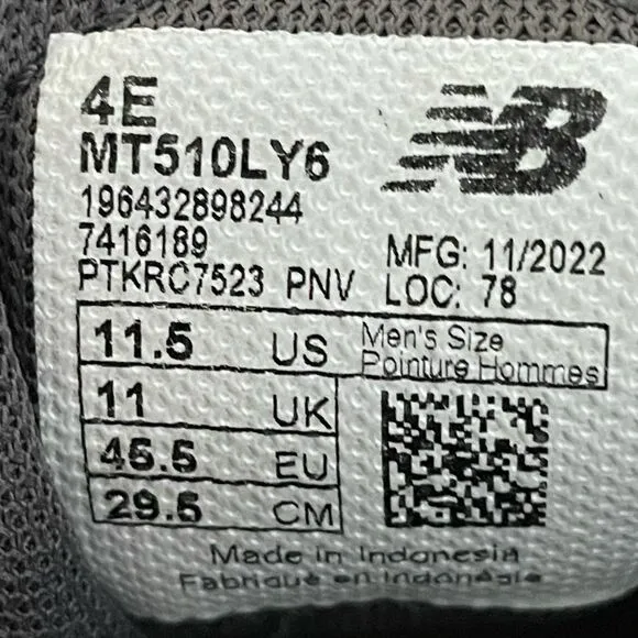New Balance  MT510LY6 Fresh Foam T510 V6 Trail Running Shoes Mens 11.5 4E