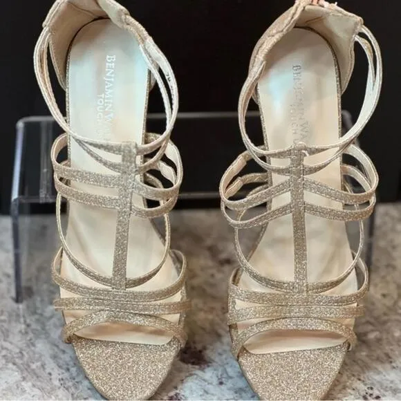 NEW Benjamin Walk Touch Ups RHYAN Strappy Champagne Glitter Heels (BWXX007)