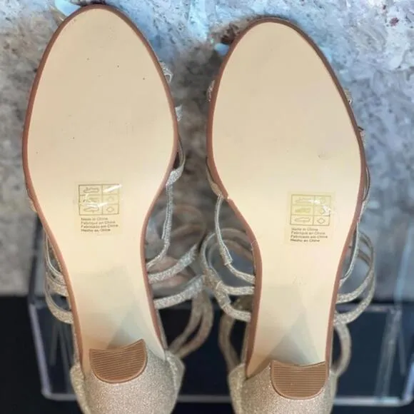 NEW Benjamin Walk Touch Ups RHYAN Strappy Champagne Glitter Heels (BWXX007)