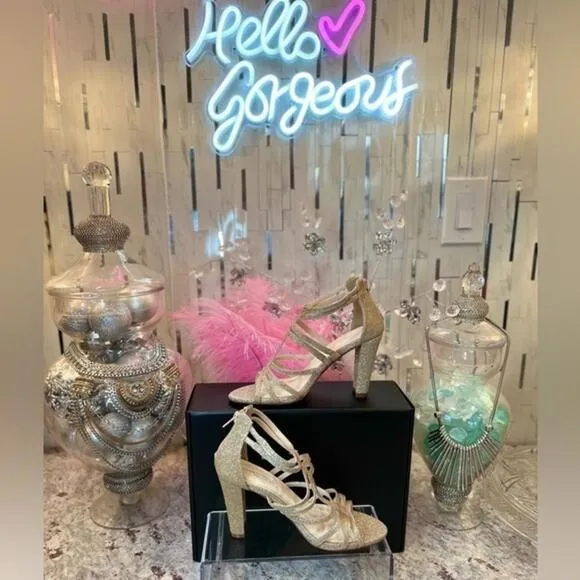 NEW Benjamin Walk Touch Ups RHYAN Strappy Champagne Glitter Heels (BWXX007)