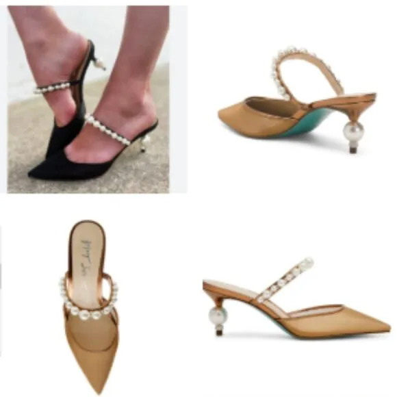 new BETSEY JOHNSON Gold Evey Pearl Heels (251)