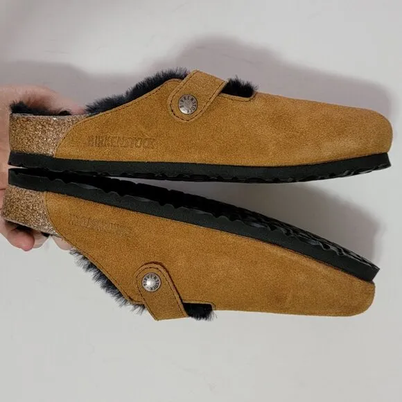 NEW Birkenstock Boston Shearling Mules Womens 39 8/8.5 Wide Suede Cozy Comfort