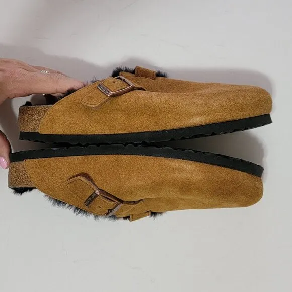 NEW Birkenstock Boston Shearling Mules Womens 39 8/8.5 Wide Suede Cozy Comfort