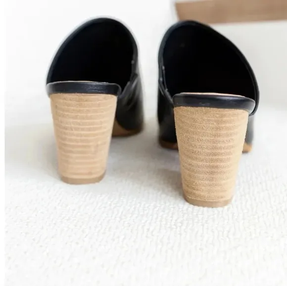 New! Black PU Leather Western Metal Toe Cap Block Heel Cowgirl Mules