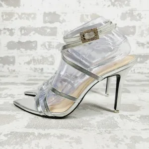 New Black Suede Studio Kimora Silver Strappy Sandal Heels W717