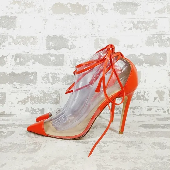 New Brother Vellies Orange/Tan Leather Pointed Toe Strappy Pump Heels B521