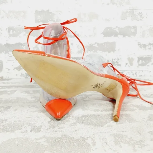 New Brother Vellies Orange/Tan Leather Pointed Toe Strappy Pump Heels B521