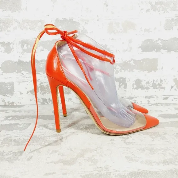 New Brother Vellies Orange/Tan Leather Pointed Toe Strappy Pump Heels B521