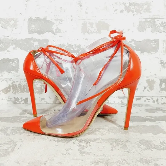 New Brother Vellies Orange/Tan Leather Pointed Toe Strappy Pump Heels B521