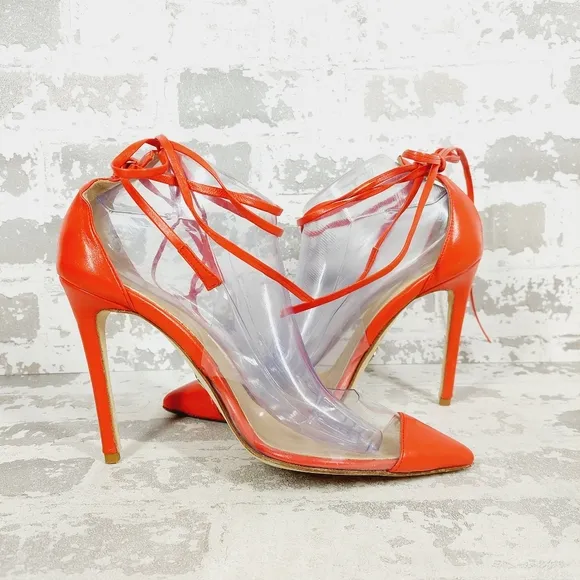 New Brother Vellies Orange/Tan Leather Pointed Toe Strappy Pump Heels B521