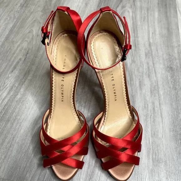 NEW Charlotte Olympia Red Satin Strappy Heels