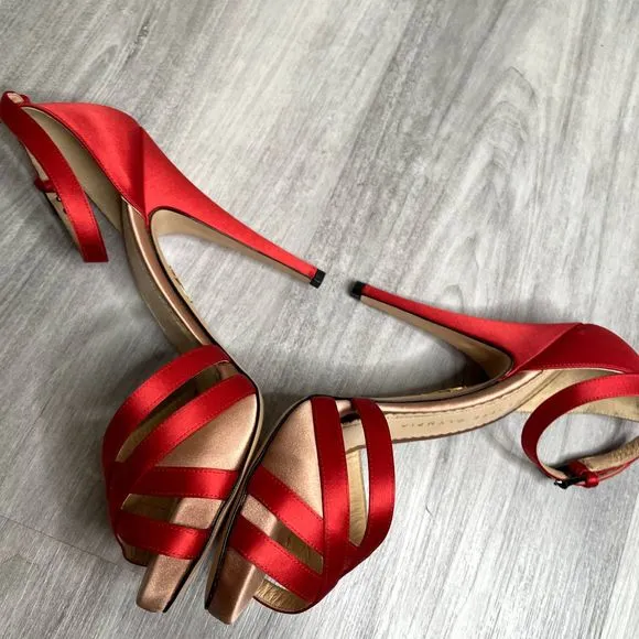 NEW Charlotte Olympia Red Satin Strappy Heels