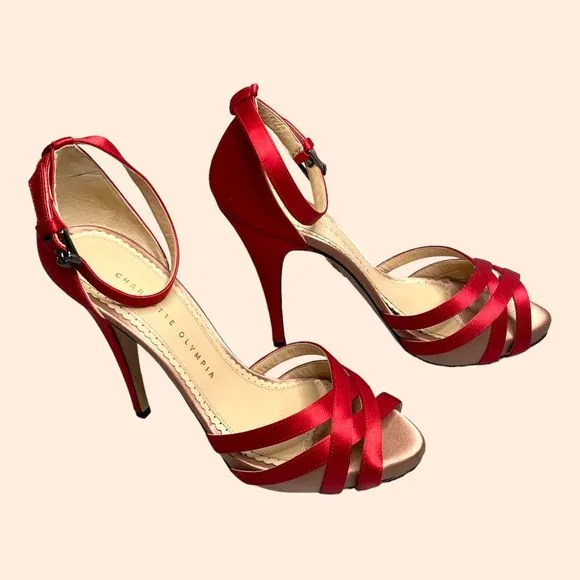 NEW Charlotte Olympia Red Satin Strappy Heels