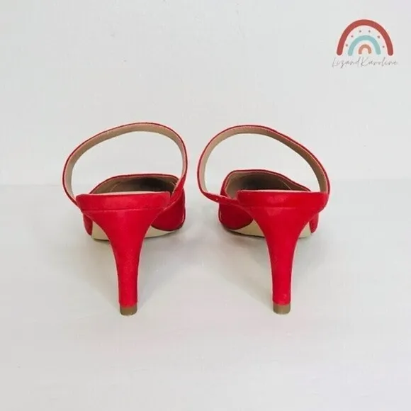 New! Cole Haan Leather Suede Vandam Dress Mules Red Pointed Stiletto Heels