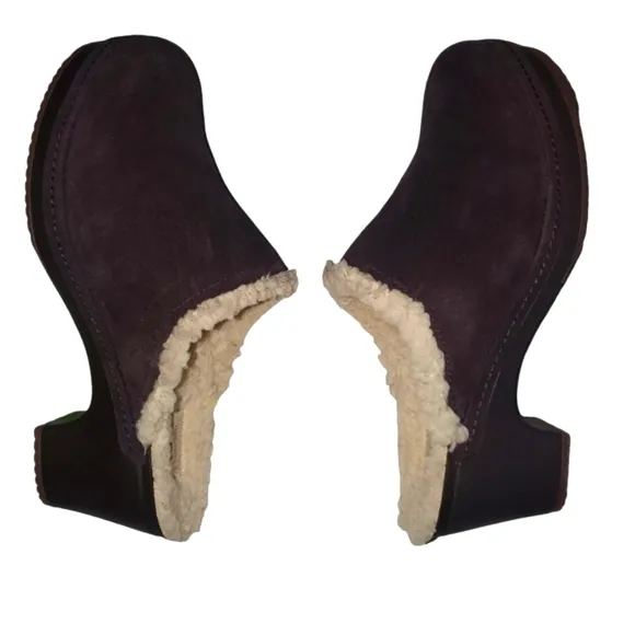 NEW CROCS Sarah Espresso Suede Sherpa Lined Heeled Slip-on Clog‎ Women's …