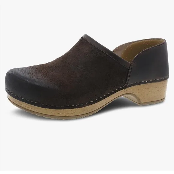 New Dansko Brenna Burnished Suede Leather Clog Mules Brown Size 37 Size 6.5-7