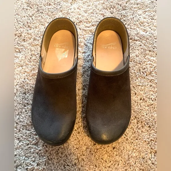 New Dansko Brenna Burnished Suede Leather Clog Mules Brown Size 37 Size 6.5-7