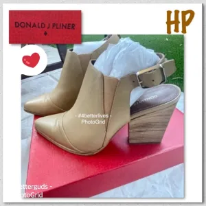 New Donald Pliner Leather Vico-43 Natural Tan Burnshed Calf Bootie Open Back 9.5