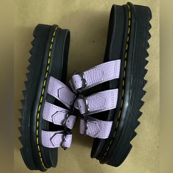 NEW - Dr. Martens Blaire Flower Slides Purple Leather Sandals Size 8