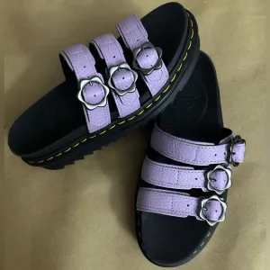 NEW - Dr. Martens Blaire Flower Slides Purple Leather Sandals Size 8