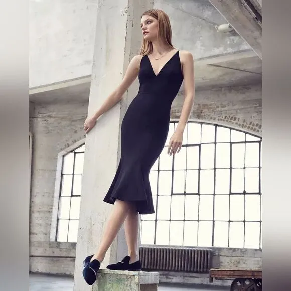 NEW DRESS the POPULATION Black Isabelle Crepe Stretch Mermaid Bodycon Midi