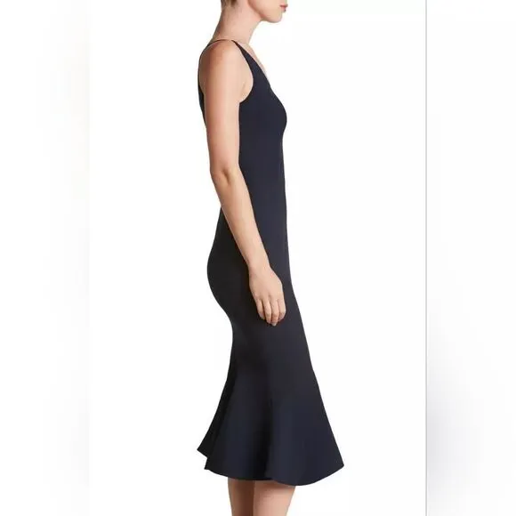 NEW DRESS the POPULATION Black Isabelle Crepe Stretch Mermaid Bodycon Midi
