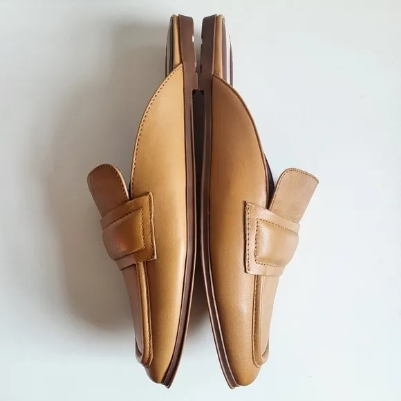 New Franco Sarto Duval Loafer Leather Camel Mules Size 7.5M US