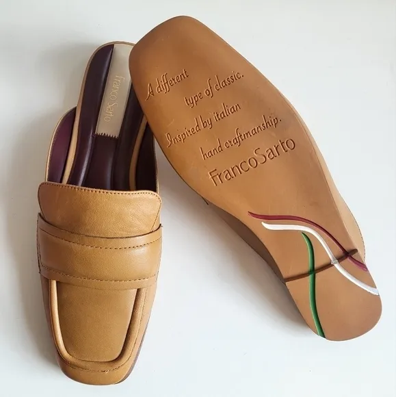 New Franco Sarto Duval Loafer Leather Camel Mules Size 7.5M US