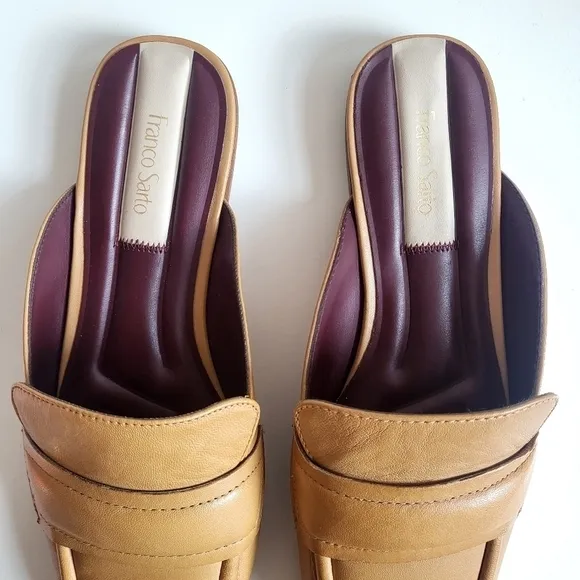 New Franco Sarto Duval Loafer Leather Camel Mules Size 7.5M US