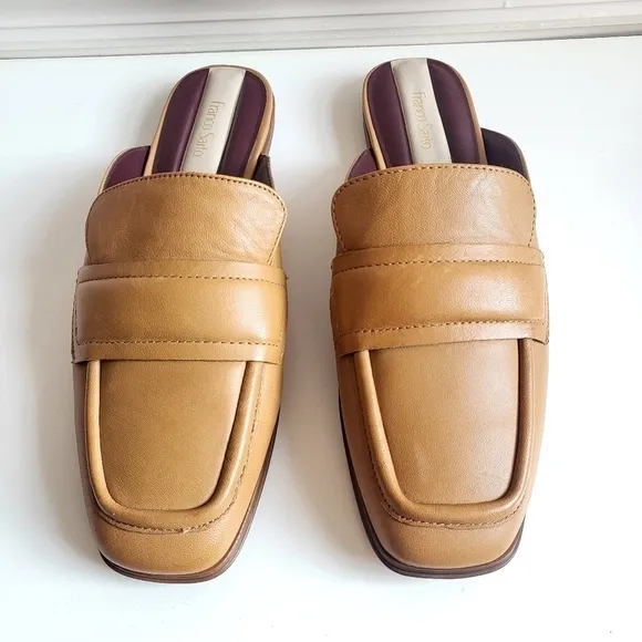 New Franco Sarto Duval Loafer Leather Camel Mules Size 7.5M US