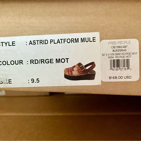 NEW Free People Astrid Platform Mule Shoe Slip-On Strap in Mulberry Mix Size 9.5
