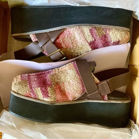 NEW Free People Astrid Platform Mule Shoe Slip-On Strap in Mulberry Mix Size 9.5