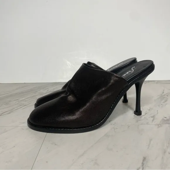 New! Free People Leila Black Leather Mule 37 1/2