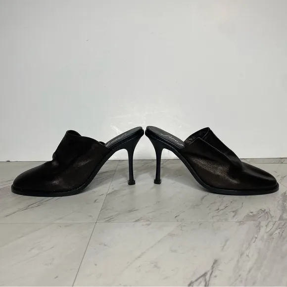 New! Free People Leila Black Leather Mule 37 1/2