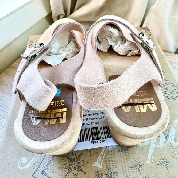 New Free People x MIA Abby Clogs Leather Wooden Shoes Heeled Suede Light Pink