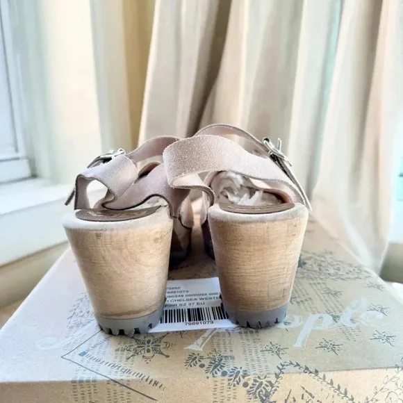 New Free People x MIA Abby Clogs Leather Wooden Shoes Heeled Suede Light Pink