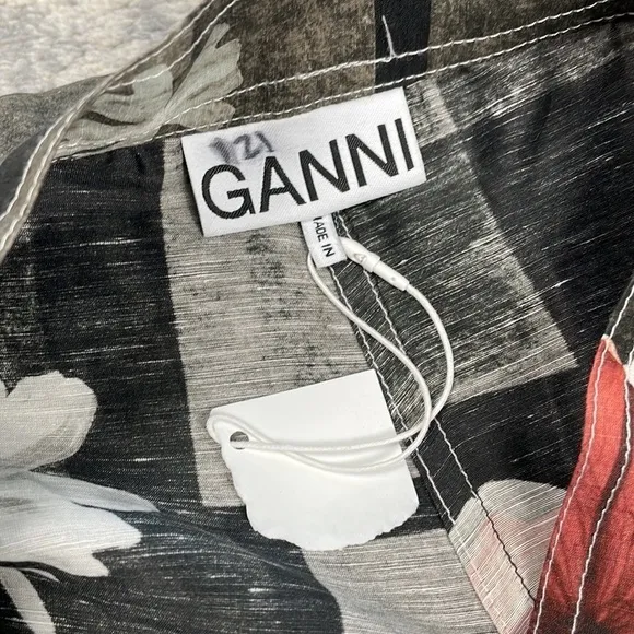 New Ganni Floral Linen Silk Midi Skirt Handkerchief Hem Peplum Sz 38