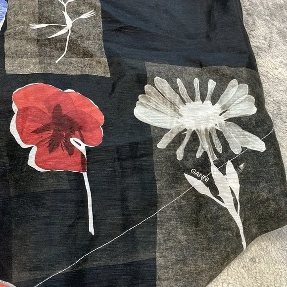 New Ganni Floral Linen Silk Midi Skirt Handkerchief Hem Peplum Sz 38