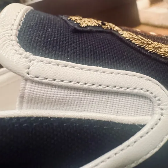 New in Box Dublin Slip-on Sneaker in Navy Canvas with Beaded Crest Detail